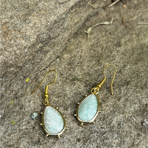 Genuine Amazonite Dangle Tear Drop Earrings - Picture 3 of 7